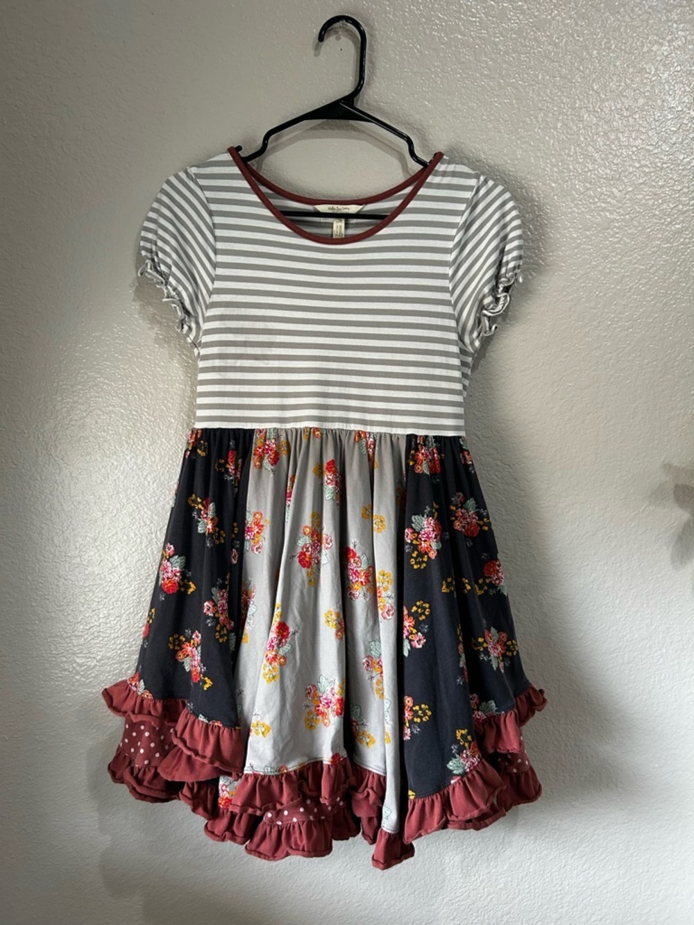 Matilda Jane Joanna Gaines Youth Girls Stripes Floral Print Ruffle Dress Sz 14 - Picture 4 of 9